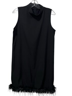 Black Mock Neck Feather Hem Dress Size Medium